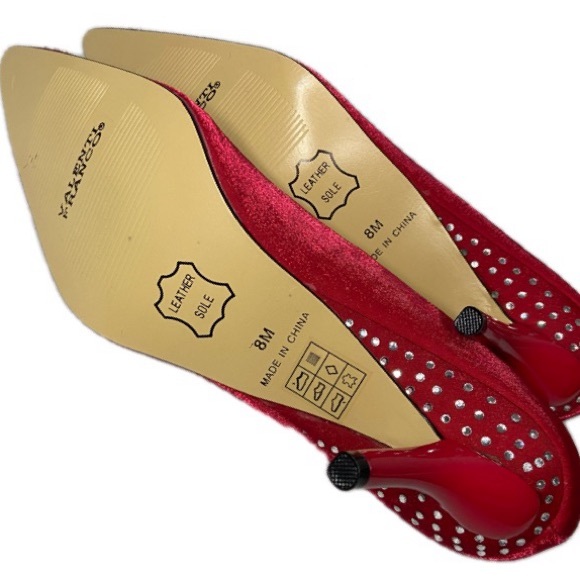 VALENTI FRANCO Garcona Sparkly Red Slip-On Heels LeatherSoles Sz 8M - Picture 9 of 10